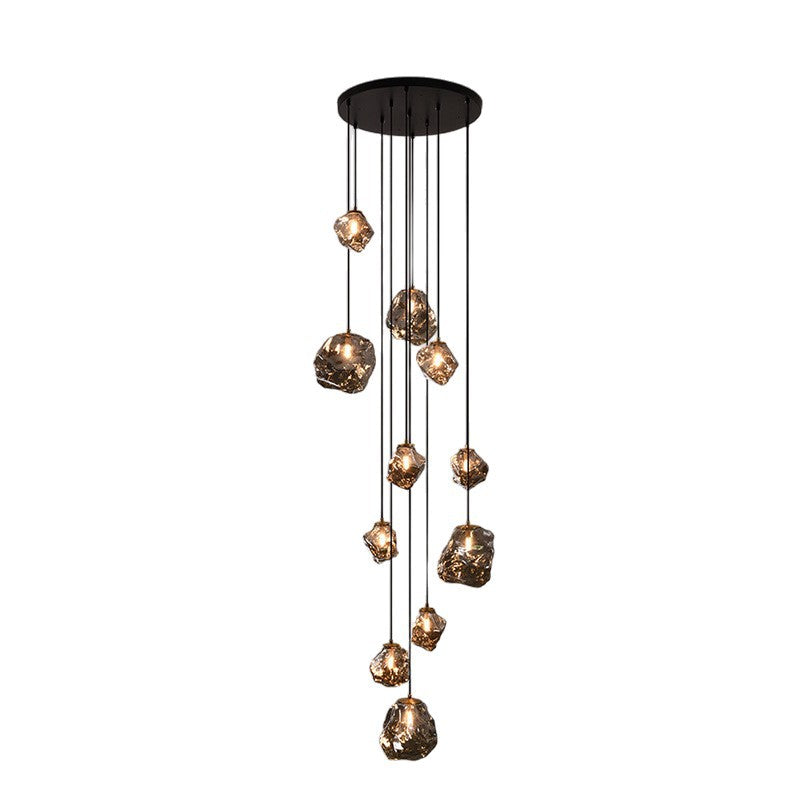 Pendant light 7-head clear glass shade close-up