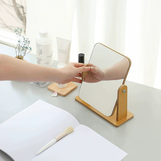 Desktop Rotatable Wooden Makeup Mirror